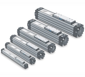 Tolomatic rodless pneumatic linear actuator MXP-N, compact rodless compressed air cylinder with integrated linear bearing
