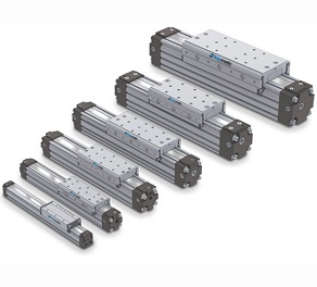 Tolomatic rodless pneumatic linear actuator MXP-S, compact rodless compressed air cylinder with integrated solid linear bearing